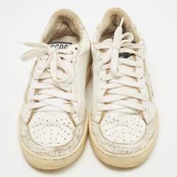 Pre Owned Golden Goose White/Silver Leather Ball star Low Top Sneakers Size 35