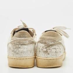 Pre Owned Golden Goose White/Silver Leather Ball star Low Top Sneakers Size 35