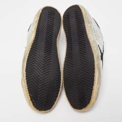 Pre Owned Golden Goose Silver/Black Leather and Suede Superstar Sneakers Size 38