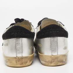 Pre Owned Golden Goose Silver/Black Leather and Suede Superstar Sneakers Size 38