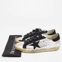 Pre Owned Golden Goose Silver/Black Leather and Suede Superstar Sneakers Size 38