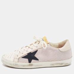 Pre Owned Golden Goose Pink Leather and Woven Fabric Super Star Low Top Sneakers Size 40