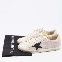 Pre Owned Golden Goose Pink Leather and Woven Fabric Super Star Low Top Sneakers Size 40
