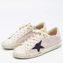 Pre Owned Golden Goose Pink Leather and Woven Fabric Super Star Low Top Sneakers Size 40