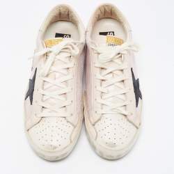 Pre Owned Golden Goose Pink Leather and Woven Fabric Super Star Low Top Sneakers Size 40