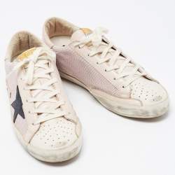 Pre Owned Golden Goose Pink Leather and Woven Fabric Super Star Low Top Sneakers Size 40