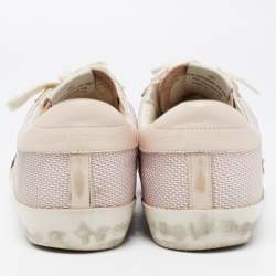 Pre Owned Golden Goose Pink Leather and Woven Fabric Super Star Low Top Sneakers Size 40