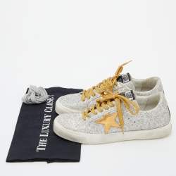 Golden Goose Silver/Gold Glitter and Suede Hi Star Low-Top Sneakers Size 39