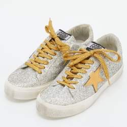 Golden Goose Silver/Gold Glitter and Suede Hi Star Low-Top Sneakers Size 39