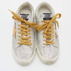 Golden Goose Silver/Gold Glitter and Suede Hi Star Low-Top Sneakers Size 39