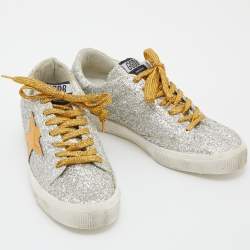 Golden Goose Silver/Gold Glitter and Suede Hi Star Low-Top Sneakers Size 39