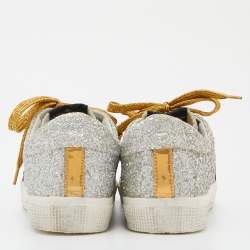 Golden Goose Silver/Gold Glitter and Suede Hi Star Low-Top Sneakers Size 39