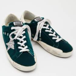Pre Owned Golden Goose Green Velvet Superstar Sneakers Size 40