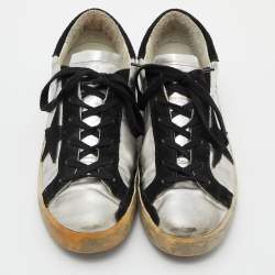 Golden Goose Metallic/Black Leather and Suede Superstar Sneakers Size 40