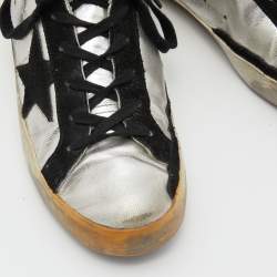 Golden Goose Metallic/Black Leather and Suede Superstar Sneakers Size 40