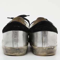 Golden Goose Metallic/Black Leather and Suede Superstar Sneakers Size 40