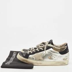 Pre Owned Golden Goose Silver/Black Leather Superstar Sneakers Size 39