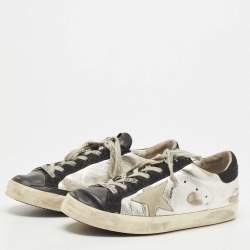 Pre Owned Golden Goose Silver/Black Leather Superstar Sneakers Size 39