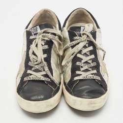 Pre Owned Golden Goose Silver/Black Leather Superstar Sneakers Size 39