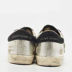 Pre Owned Golden Goose Silver/Black Leather Superstar Sneakers Size 39