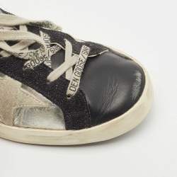 Pre Owned Golden Goose Silver/Black Leather Superstar Sneakers Size 39