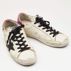 Golden Goose White/Pink Leather and Suede Superstar Sneakers Size 38