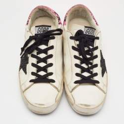 Golden Goose White/Pink Leather and Suede Superstar Sneakers Size 38