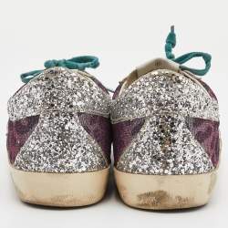 Pre Owned Golden Goose Multicolor Glitter,Lurex Fabric and Leather Superstar Lace Up Sneakers Size 38