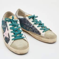 Pre Owned Golden Goose Multicolor Glitter,Lurex Fabric and Leather Superstar Lace Up Sneakers Size 38