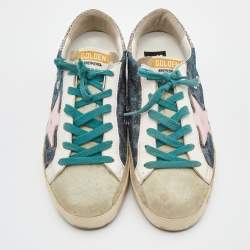 Pre Owned Golden Goose Multicolor Glitter,Lurex Fabric and Leather Superstar Lace Up Sneakers Size 38