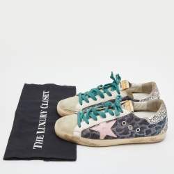 Pre Owned Golden Goose Multicolor Glitter,Lurex Fabric and Leather Superstar Lace Up Sneakers Size 38