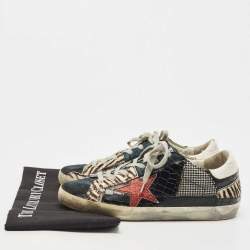 Pre Owned Golden Goose Multicolor Calf Hair and Croc Embossed Superstar Sneakers Size 38