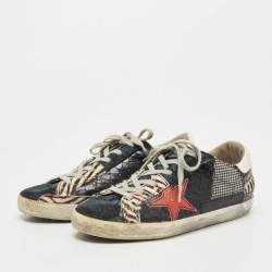 Pre Owned Golden Goose Multicolor Calf Hair and Croc Embossed Superstar Sneakers Size 38