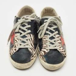 Pre Owned Golden Goose Multicolor Calf Hair and Croc Embossed Superstar Sneakers Size 38
