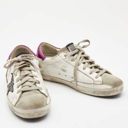 Pre Owned Golden Goose Tricolor Leather and Suede Superstar Sneakers Size 38