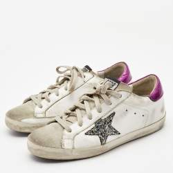 Pre Owned Golden Goose Tricolor Leather and Suede Superstar Sneakers Size 38