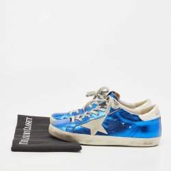 Pre Owned Golden Goose Metallic Blue Leather Superstar Sneakers Size 38