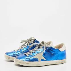 Pre Owned Golden Goose Metallic Blue Leather Superstar Sneakers Size 38