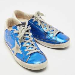 Pre Owned Golden Goose Metallic Blue Leather Superstar Sneakers Size 38