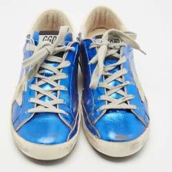 Pre Owned Golden Goose Metallic Blue Leather Superstar Sneakers Size 38