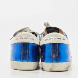 Pre Owned Golden Goose Metallic Blue Leather Superstar Sneakers Size 38