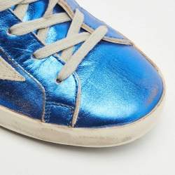 Pre Owned Golden Goose Metallic Blue Leather Superstar Sneakers Size 38