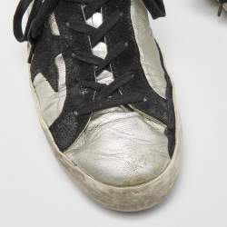 Pre Owned Golden Goose Silver/Black Leather Super Star Low Top Sneakers Size 39