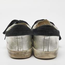 Pre Owned Golden Goose Silver/Black Leather Super Star Low Top Sneakers Size 39
