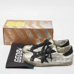 Pre Owned Golden Goose Silver/Black Leather Super Star Low Top Sneakers Size 39