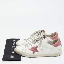 Golden Goose White/Pink Leather And Glitter Superstar Low Top Sneakers Size 39