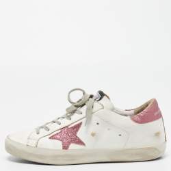 Golden Goose White/Pink Leather And Glitter Superstar Low Top Sneakers Size 39