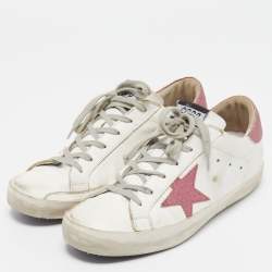 Golden Goose White/Pink Leather And Glitter Superstar Low Top Sneakers Size 39