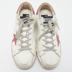 Golden Goose White/Pink Leather And Glitter Superstar Low Top Sneakers Size 39