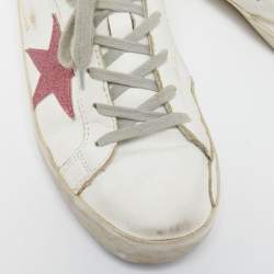 Golden Goose White/Pink Leather And Glitter Superstar Low Top Sneakers Size 39